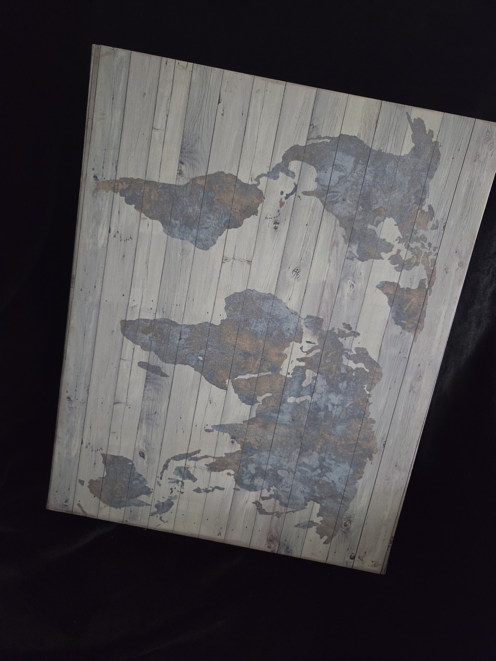 16x20 Gray and Blue World Map Wall Art